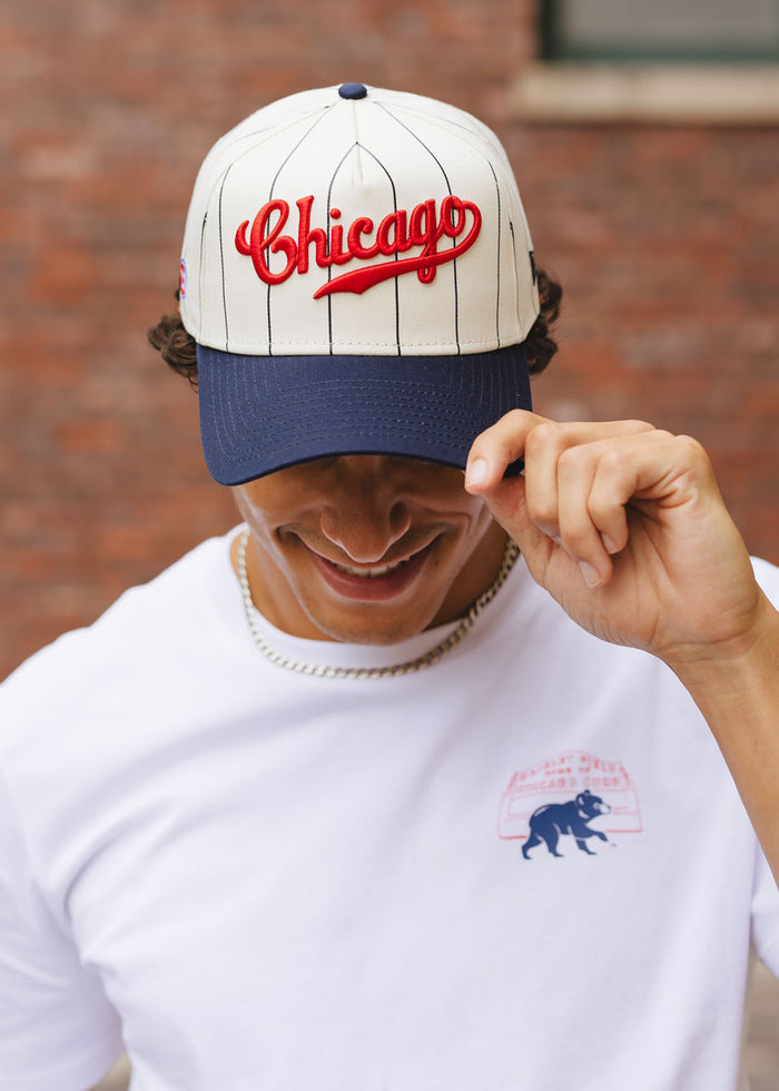 Cubs Vintage Logo Pinstripe Hat - Navy