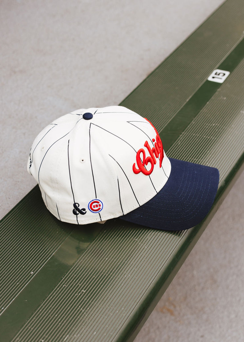 Cubs Vintage Logo Pinstripe Hat - Navy