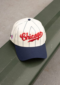 Cubs Vintage Logo Pinstripe Hat - Navy