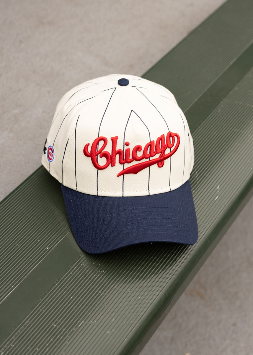 Cubs Vintage Logo Pinstripe Hat - Navy