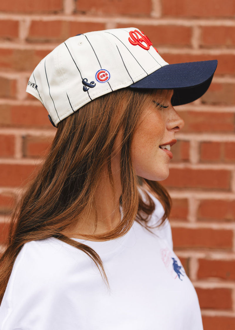 Cubs Vintage Logo Pinstripe Hat - Navy