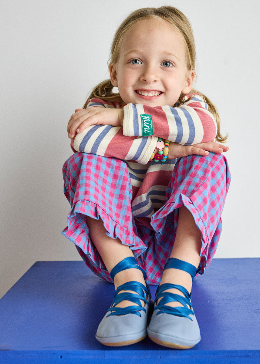 Gingham Ruffle Hem Pant - Pink & Blue