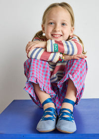 Gingham Ruffle Hem Pant - Pink & Blue