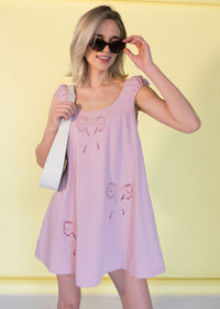 Naya Bow Embroidered Mini Dress - Dusty Mauve