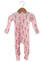 Organic Waffle Ruffle Zip Footie - Pink Candy Cane