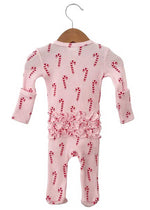 Organic Waffle Ruffle Zip Footie - Pink Candy Cane