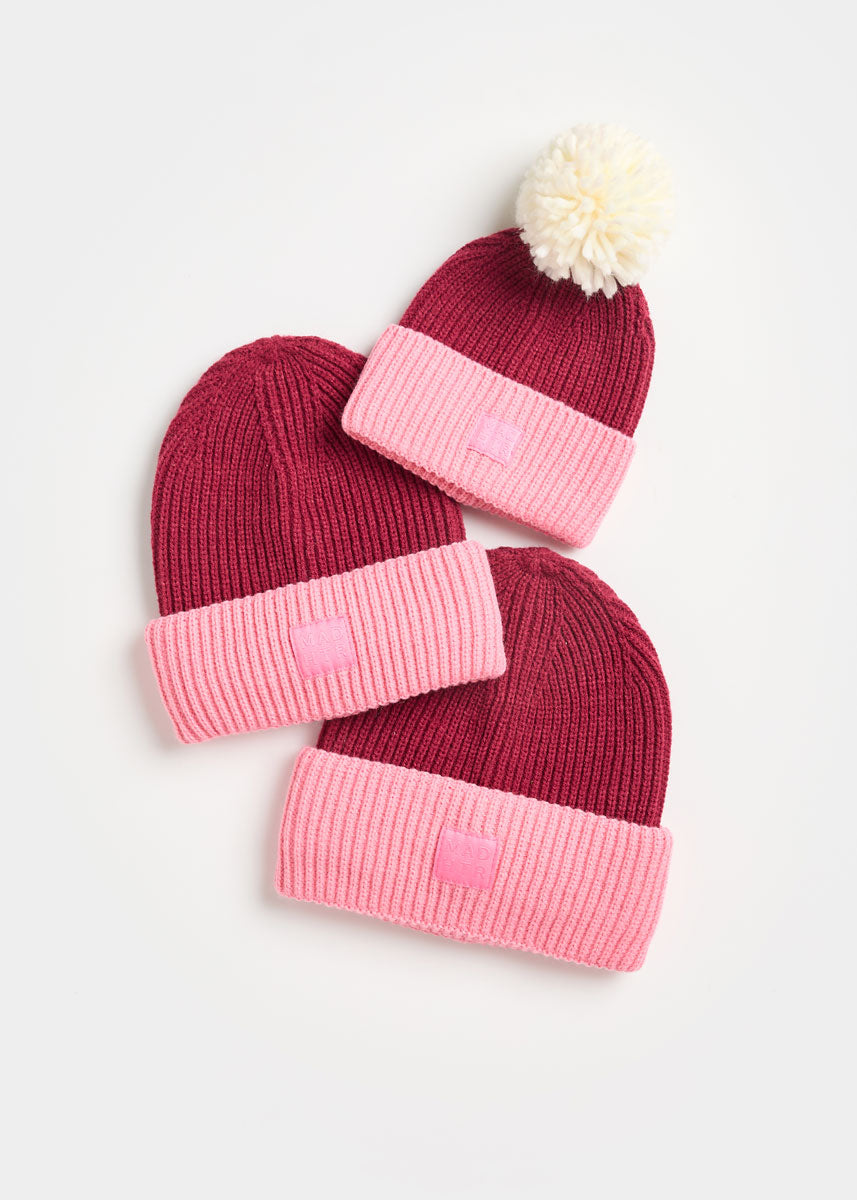 MAD HTR Two-Tone Beanie - Toddler - Burgundy & Sachet Pink