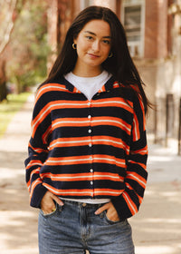 Piper Varsity Stripe Cardigan - Navy & Orange