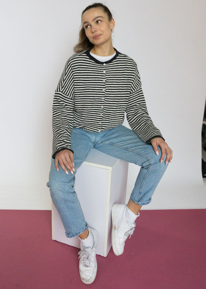 Piper Mini Striped Cardigan - Charcoal