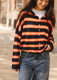 Piper Varsity Stripe Cardigan - Navy & Orange
