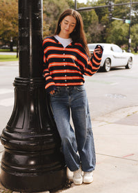 Piper Varsity Stripe Cardigan - Navy & Orange