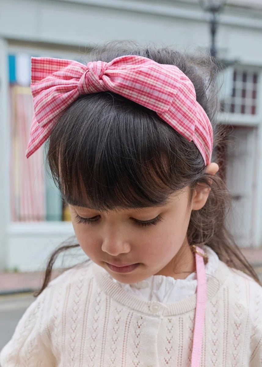 Plaid Double Bow Headband - Pink