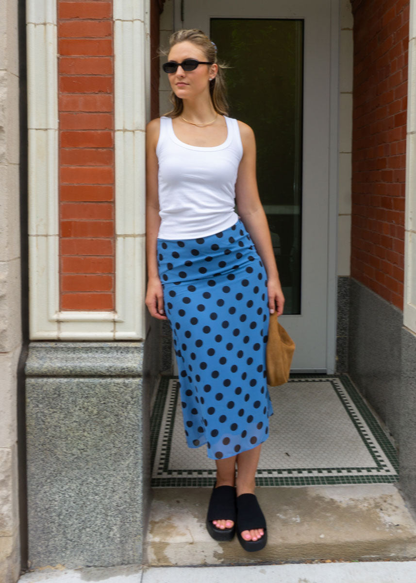 Sheer Dot Midi Skirt - Blue