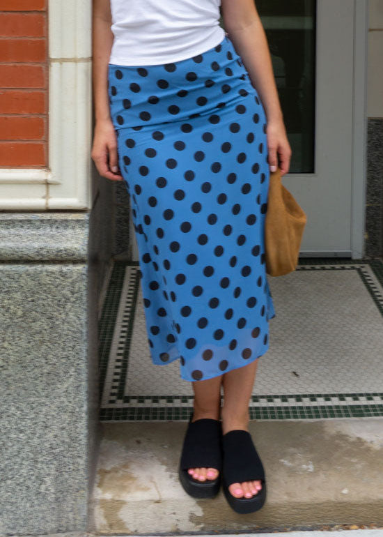 Sheer Dot Midi Skirt - Blue