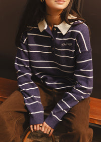 Chicago Embroidered Striped Polo - Navy
