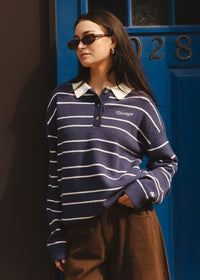Chicago Embroidered Striped Polo - Navy