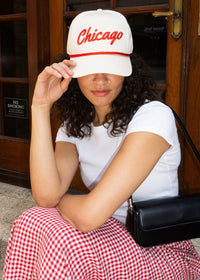 Chicago Script Rope Hat - Ivory & Red