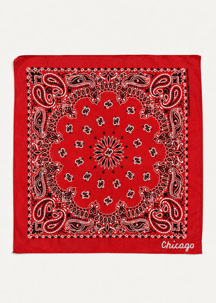 Chicago Stitch Embroidered Bandana - Red