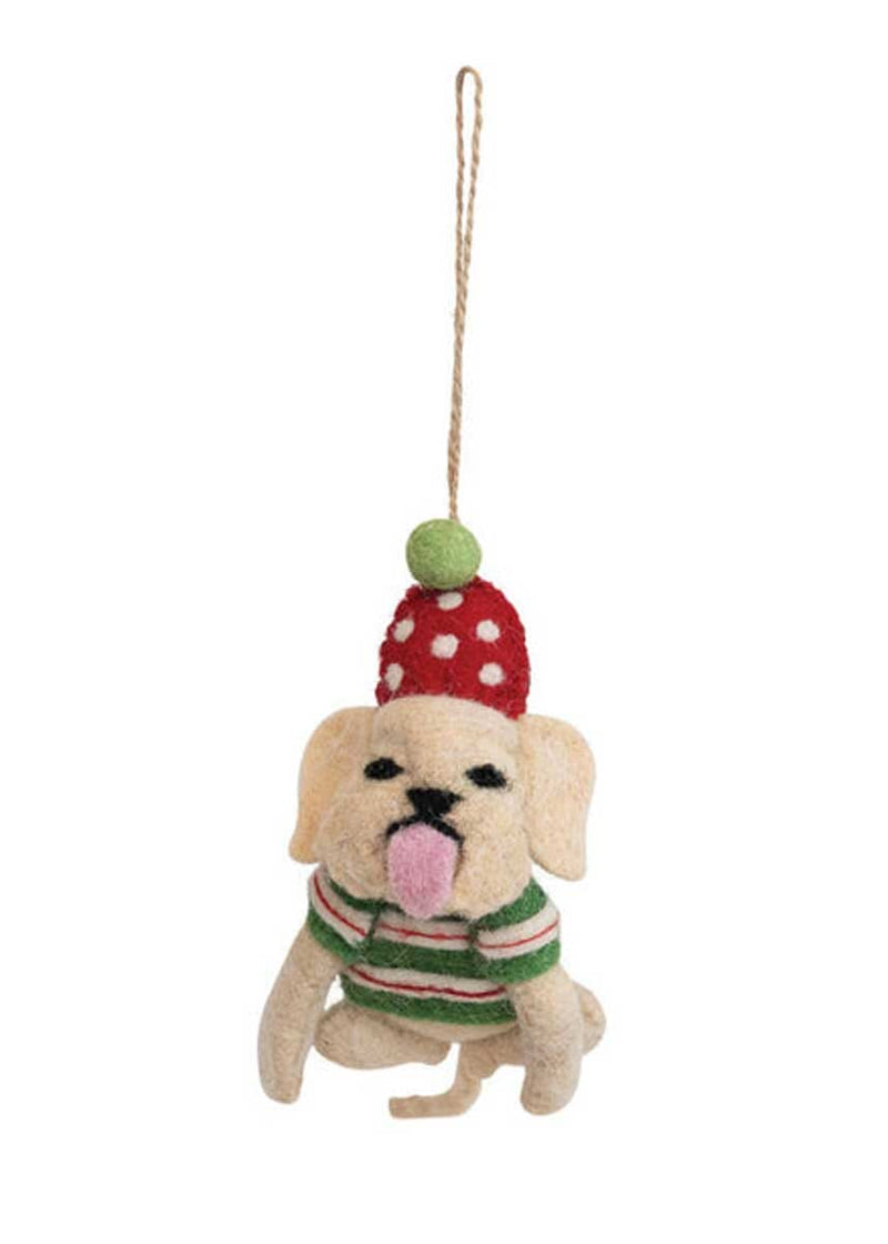 Wool Felt Dog Ornament - Red & Green Striped Sweater