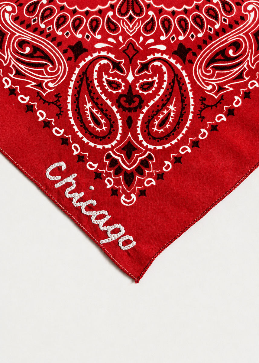 Chicago Stitch Embroidered Bandana - Red