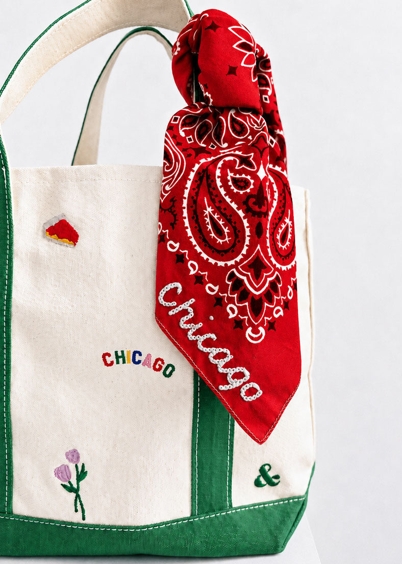 Chicago Stitch Embroidered Bandana - Red