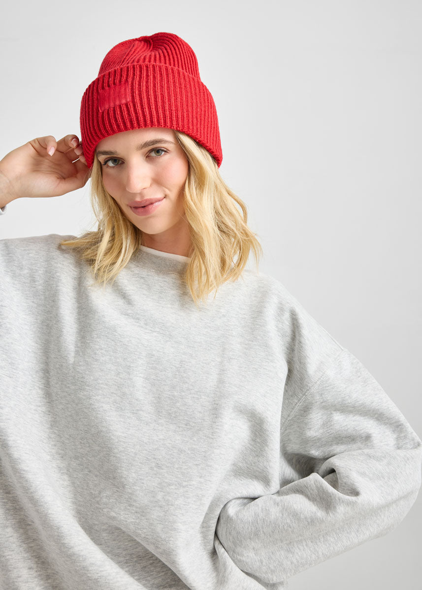 Adult Mad Hatter Ribbed Knit Beanie - Lipstick Red