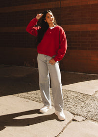 Chi Embroidered V-Neck Sweatshirt - Varsity Red