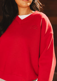 Chi Embroidered V-Neck Sweatshirt - Varsity Red