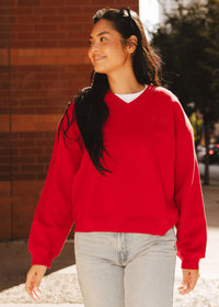 Chi Embroidered V-Neck Sweatshirt - Varsity Red