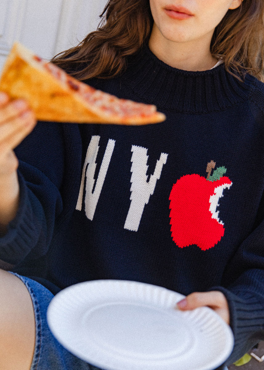 NYC Big Apple Roll Neck Sweater - Navy