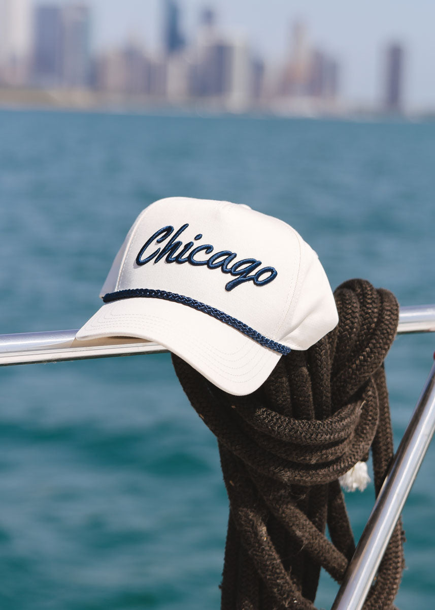 Chicago Script Rope Hat - Ivory & Navy