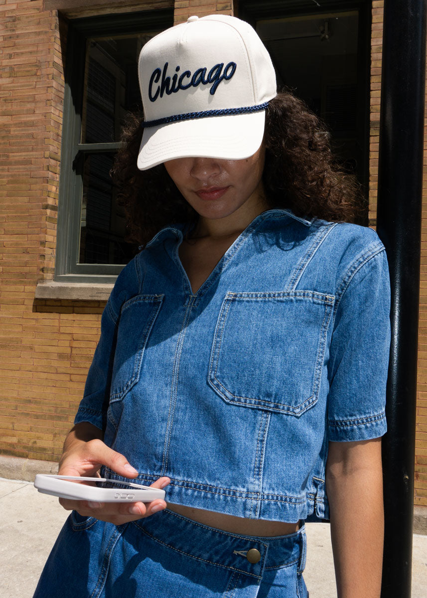 Chicago Script Rope Hat - Ivory & Navy