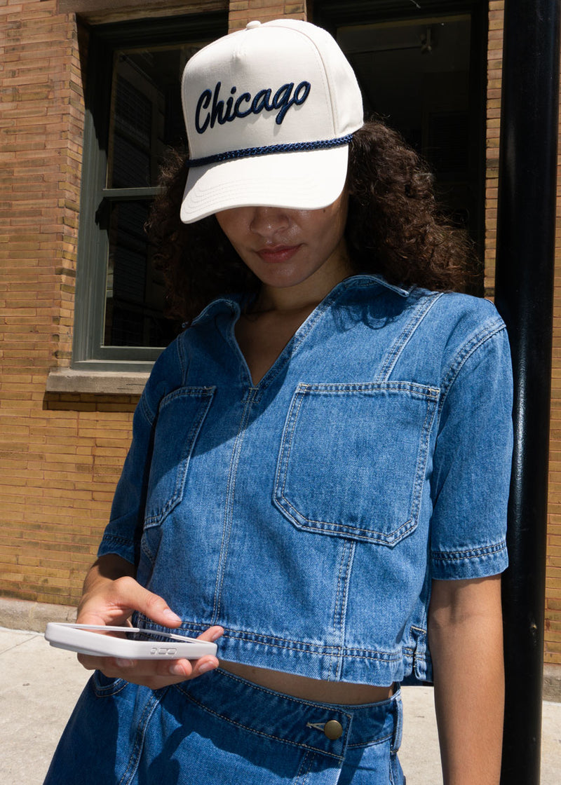 Chicago Script Rope Hat - Ivory & Navy