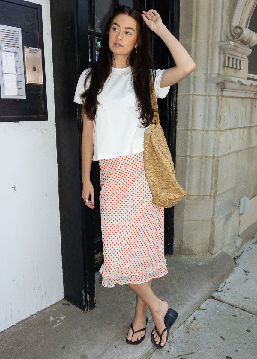 Kayda Midi Ruffle Skirt - Pink & Red