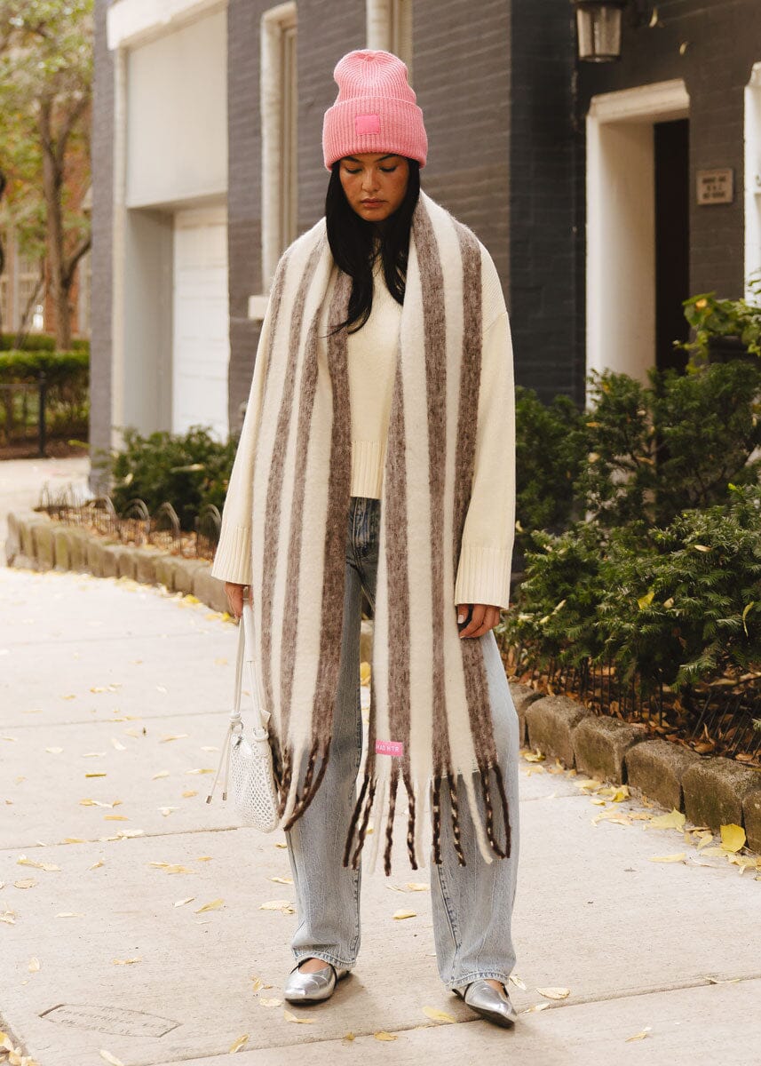 MAD HTR Oversized Blanket Scarf - Espresso & Cream Stripe