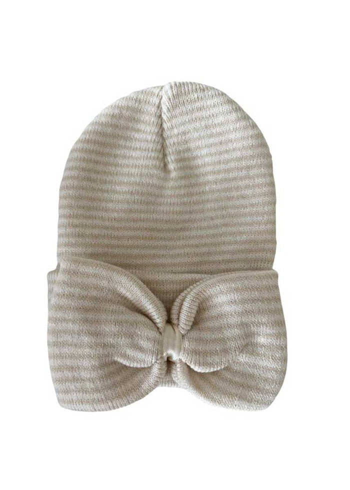Baby's First Hat - Sand/White Stripe Bow