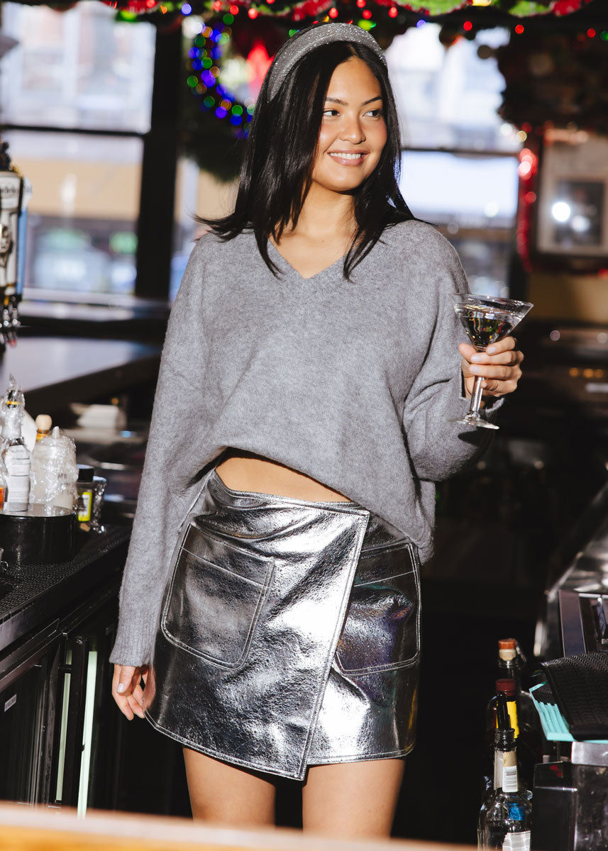 Tau Vegan Leather Mini Skirt - Silver