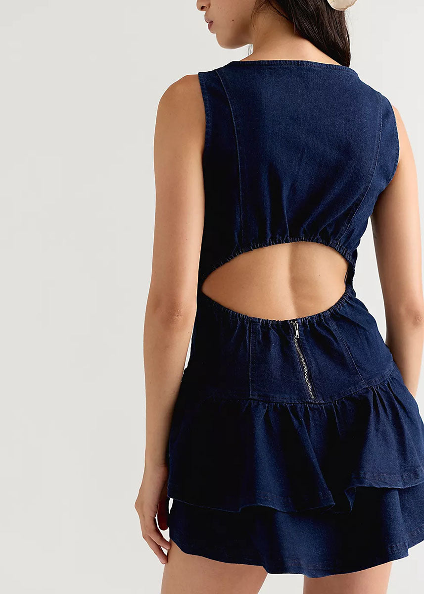 Slow Burn Denim Mini Dress - Ultramarine Wash