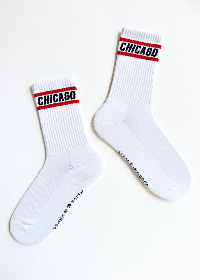 Chicago Double Stripe Long Crew Sock - Red