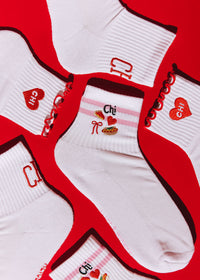 Chi Embroidered Crew Sock - Red