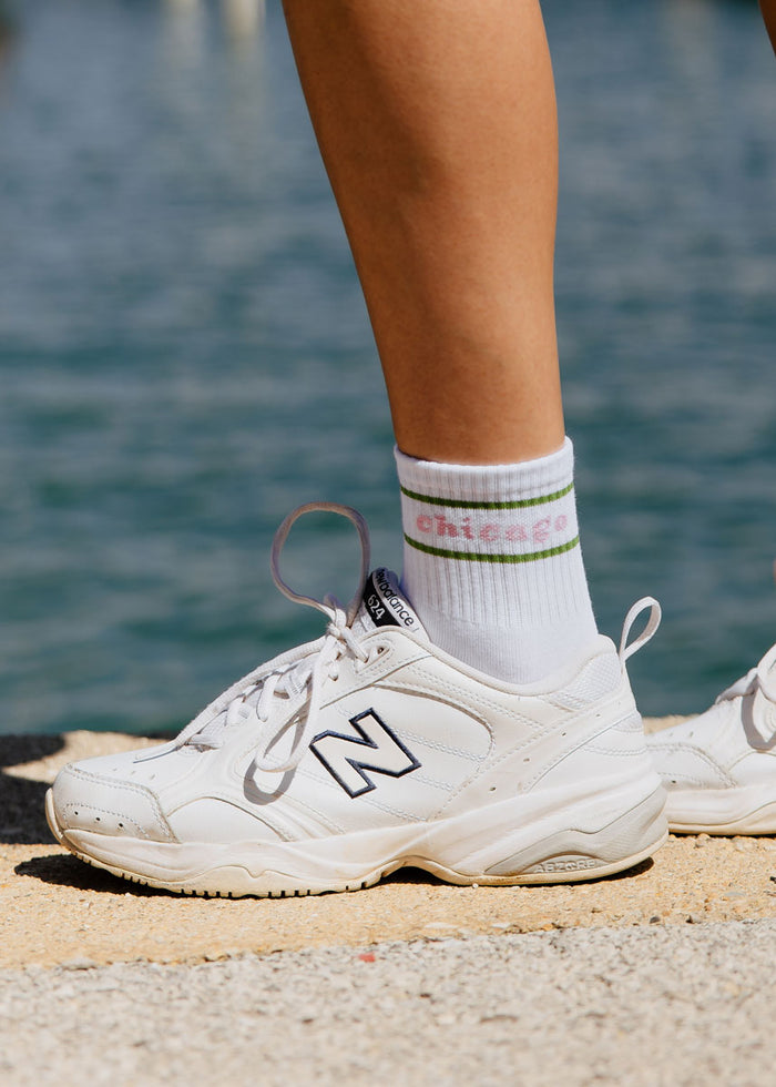 Chicago Double Stripe Crew Sock - Green & Pink