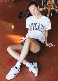 Chicago Varsity Heavyweight Crop Tee - Black & Silver