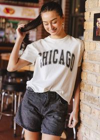 Chicago Varsity Heavyweight Crop Tee - Black & Silver