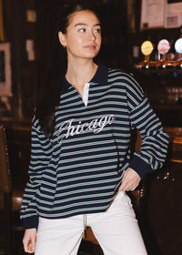 Chicago Script Striped Polo Shirt