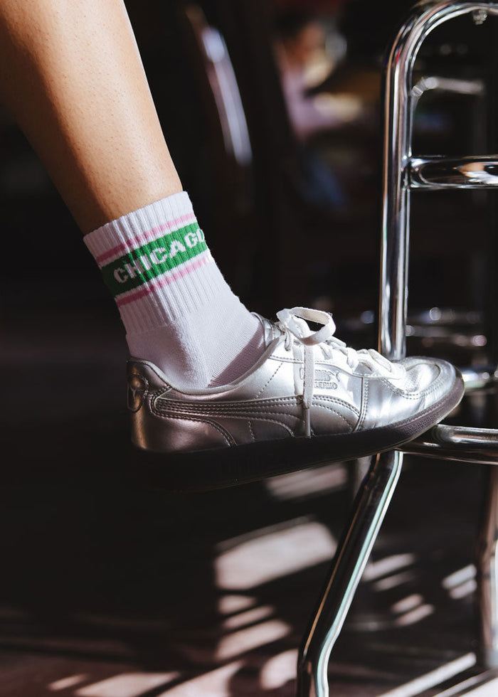 Chicago Triple Stripe Crew Sock - Green & Pink