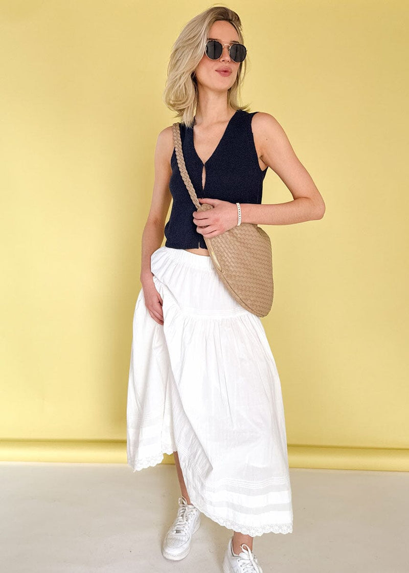 Eloise Eyelet Trimmed Midi Skirt - Off White