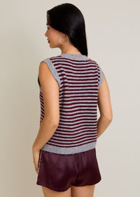 Melie Stripe Sweater Vest - Heather Grey & Wine