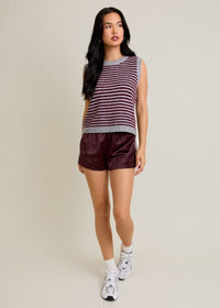 Melie Stripe Sweater Vest - Heather Grey & Wine