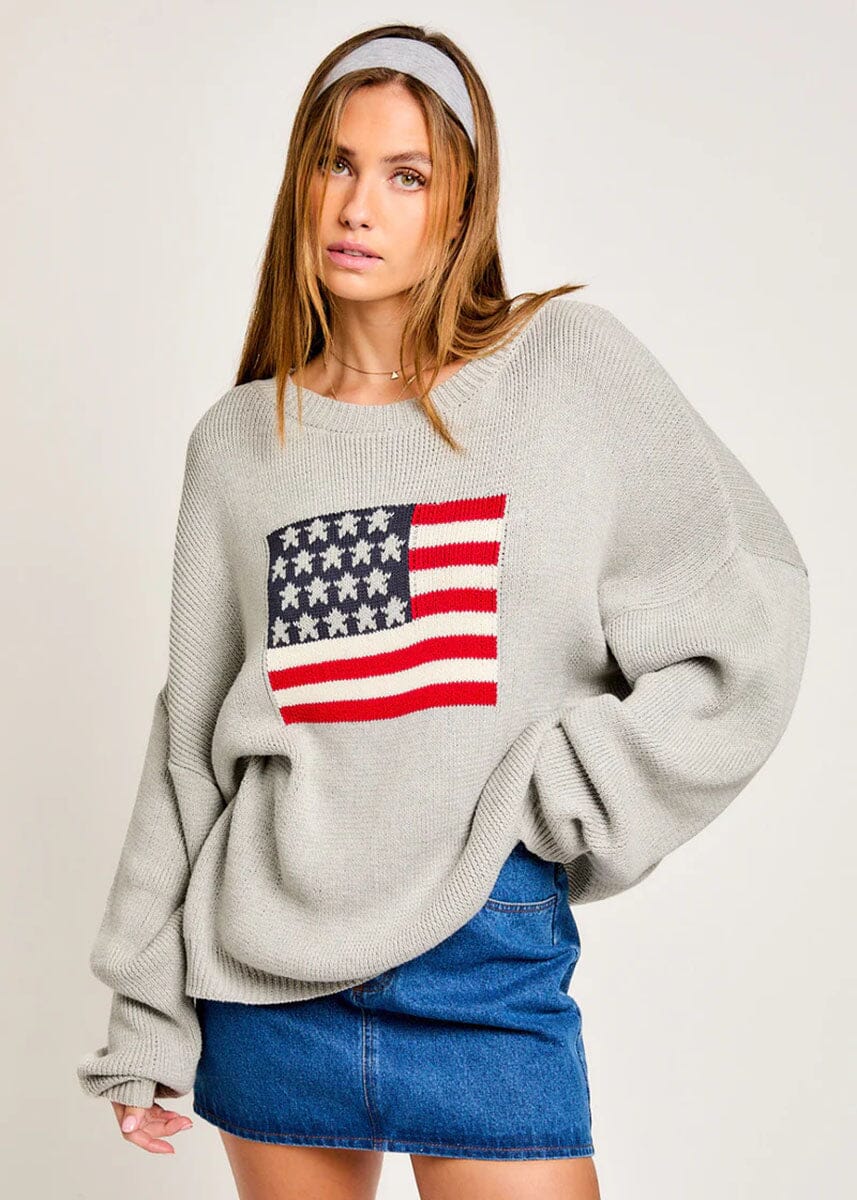 Flag Oversized Sweater - Heather Grey