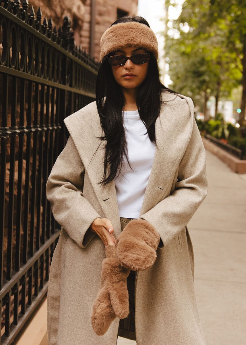 MAD HTR Faux Fur Mittens - Taupe